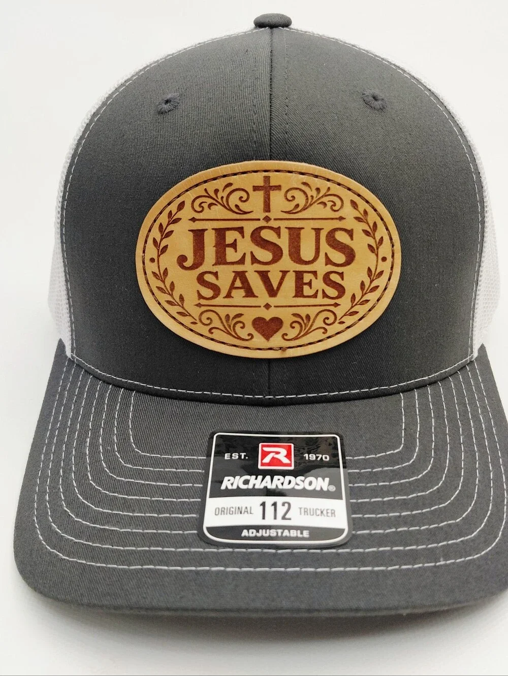 Jesus Saves Sewn Leather Patch Hat Richardson 112 Christian